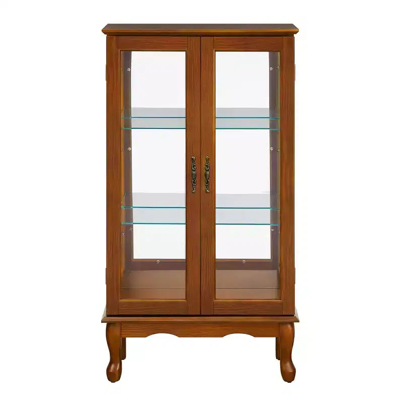 Vitrine avec 2 portes en verre trempé, Meuble de rangement avec 3 étagères réglables et panneau arrière en miroir, Armoire pour salon