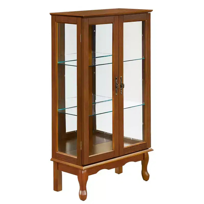 Vitrine avec 2 portes en verre trempé, Meuble de rangement avec 3 étagères réglables et panneau arrière en miroir, Armoire pour salon