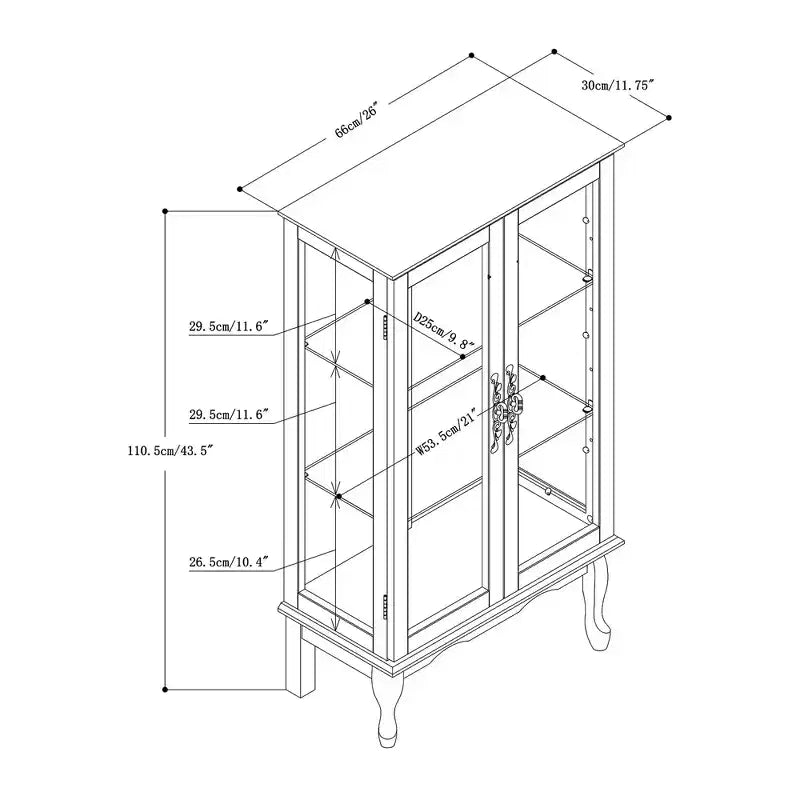 Vitrine avec 2 portes en verre trempé, Meuble de rangement avec 3 étagères réglables et panneau arrière en miroir, Armoire pour salon