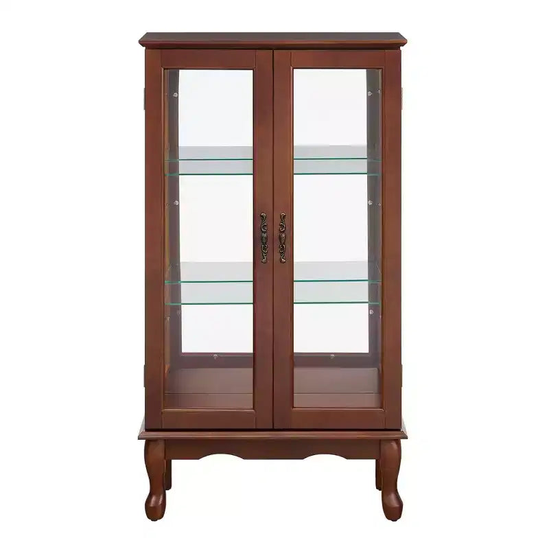 Vitrine avec 2 portes en verre trempé, Meuble de rangement avec 3 étagères réglables et panneau arrière en miroir, Armoire pour salon