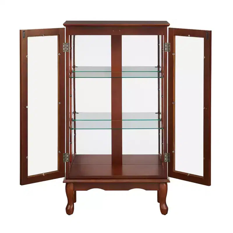 Vitrine avec 2 portes en verre trempé, Meuble de rangement avec 3 étagères réglables et panneau arrière en miroir, Armoire pour salon