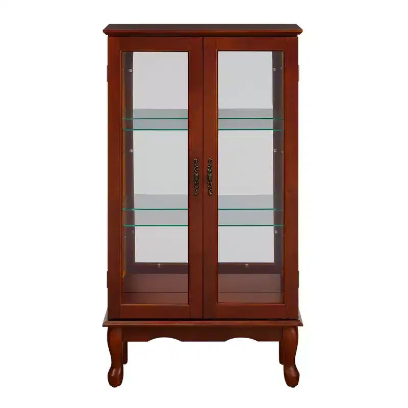 Vitrine avec 2 portes en verre trempé, Meuble de rangement avec 3 étagères réglables et panneau arrière en miroir, Armoire pour salon