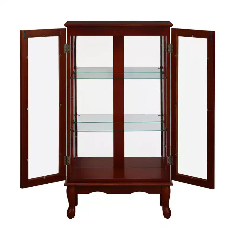 Vitrine avec 2 portes en verre trempé, Meuble de rangement avec 3 étagères réglables et panneau arrière en miroir, Armoire pour salon