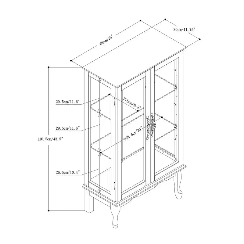 Vitrine avec 2 portes en verre trempé, Meuble de rangement avec 3 étagères réglables et panneau arrière en miroir, Armoire pour salon