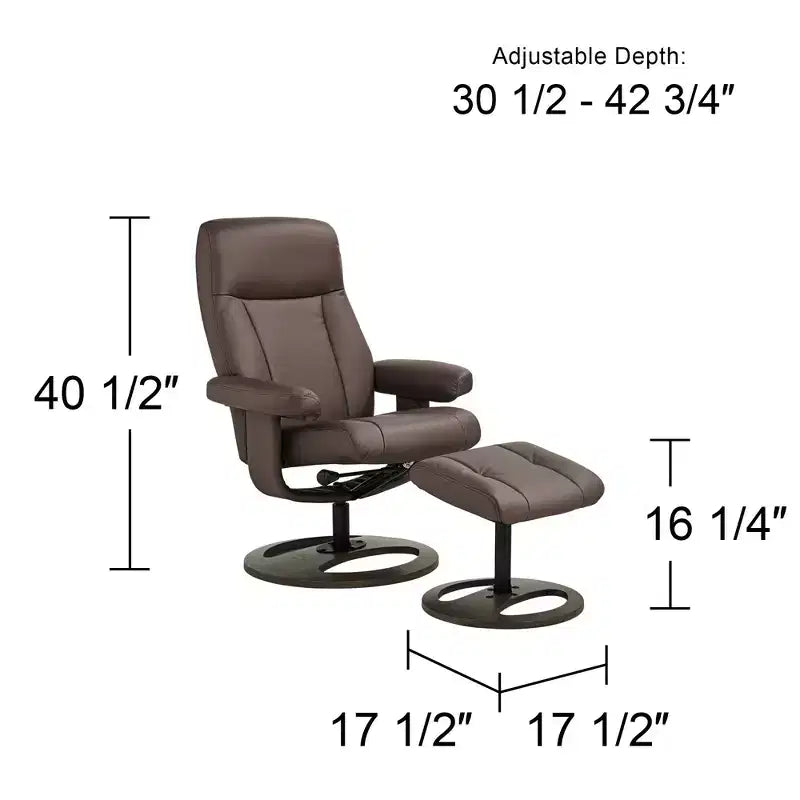 Fauteuil inclinable moderne en similicuir chocolat avec repose-pieds ottoman Ergonomique Manuel Pivotant pour chambre à coucher