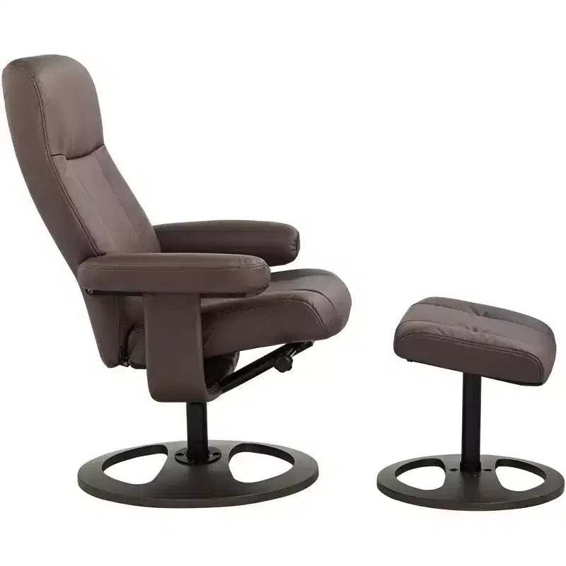 Fauteuil inclinable moderne en similicuir chocolat avec repose-pieds ottoman Ergonomique Manuel Pivotant pour chambre à coucher