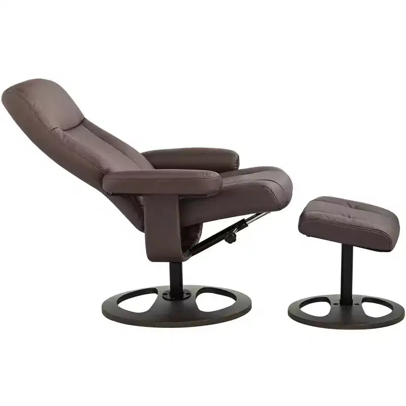 Fauteuil inclinable moderne en similicuir chocolat avec repose-pieds ottoman Ergonomique Manuel Pivotant pour chambre à coucher