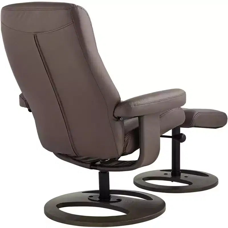 Fauteuil inclinable moderne en similicuir chocolat avec repose-pieds ottoman Ergonomique Manuel Pivotant pour chambre à coucher