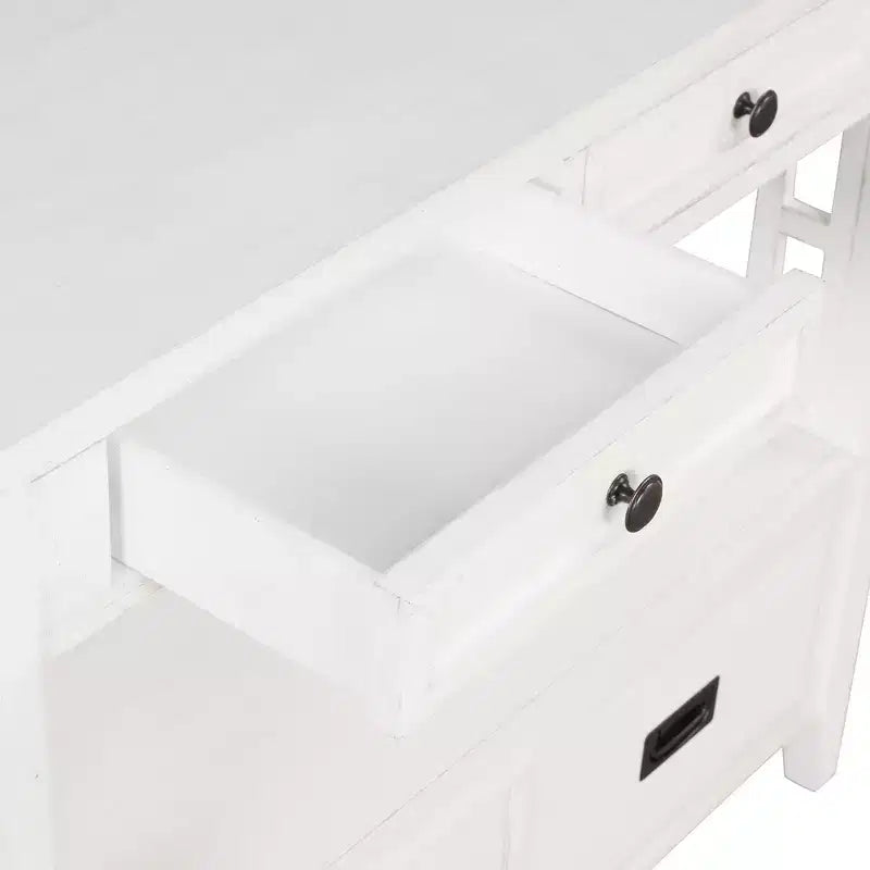 Console de ferme en bois de 91 cm avec 4 tiroirs et 1 étagère de rangement pour entrée et salon, blanc antique