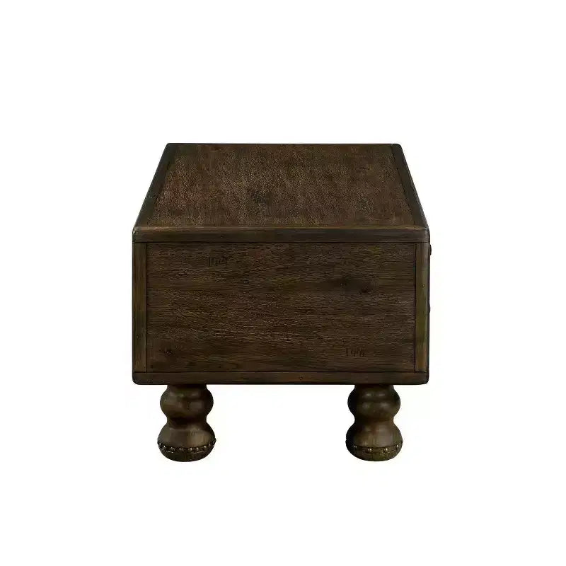 Table basse en bois de 101,6 cm avec 4 tiroirs et pieds décoratifs à rivets pour salon, assemblage facile, expresso