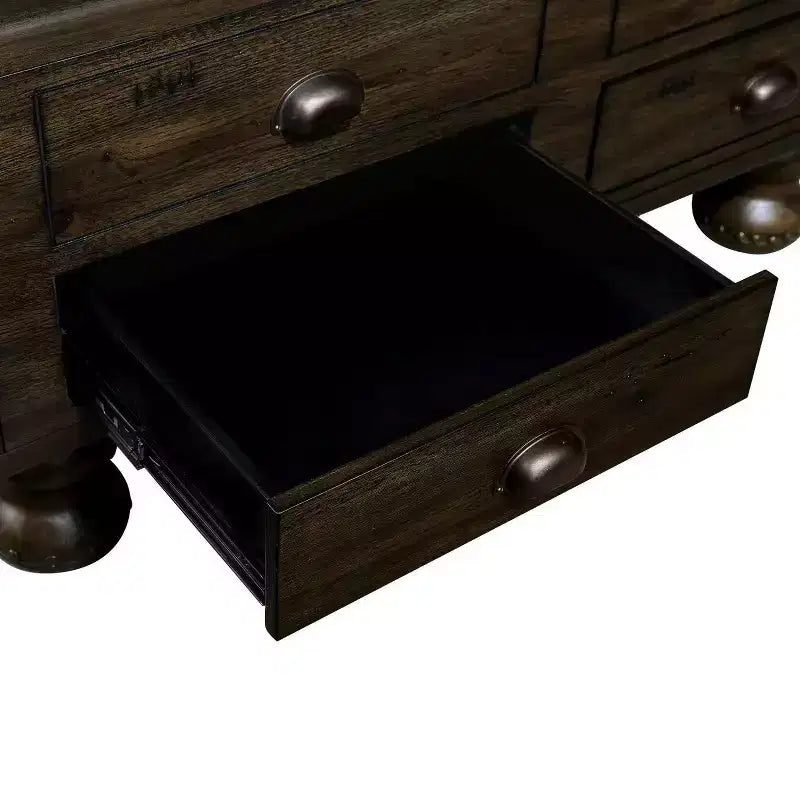Table basse en bois de 101,6 cm avec 4 tiroirs et pieds décoratifs à rivets pour salon, assemblage facile, expresso
