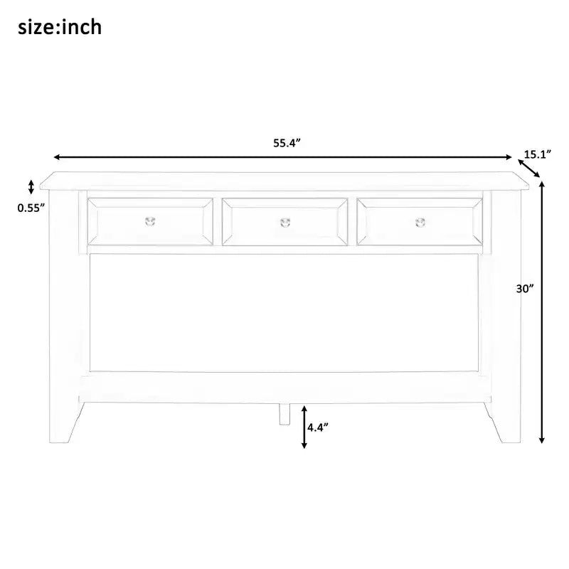 Console de rangement avec trois tiroirs et étagère, bleu