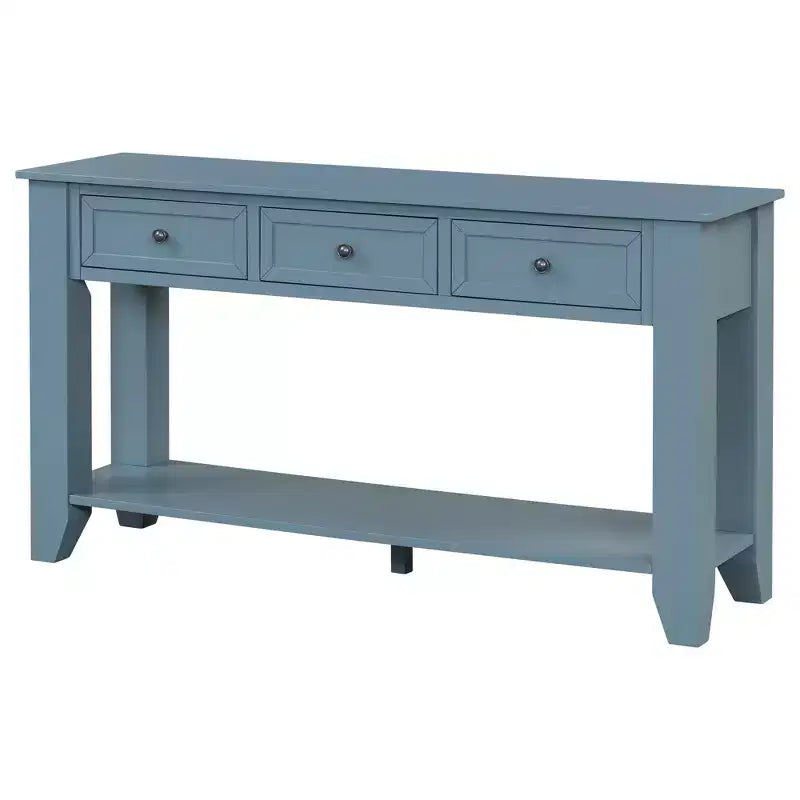 Console de rangement avec trois tiroirs et étagère, bleu