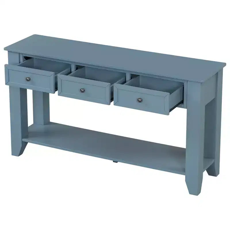 Console de rangement avec trois tiroirs et étagère, bleu