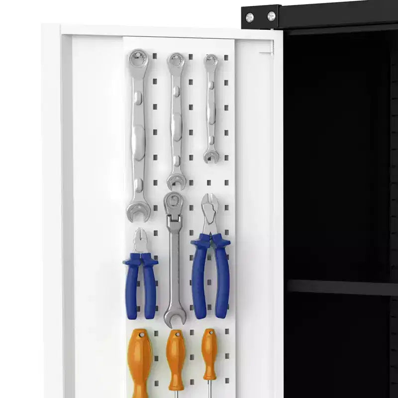 Servante d'atelier roulante en acier avec serrure | Rangement de garage robuste avec 4 étagères réglables et panneau perforé