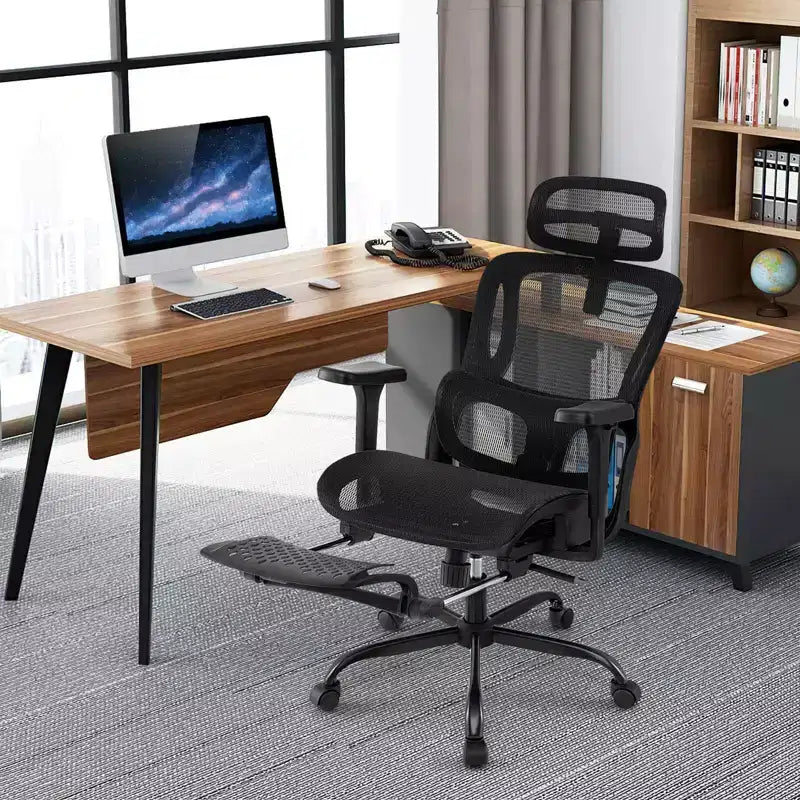 Chaise de bureau ergonomique avec appui-tête rotatif et support lombaire réglable