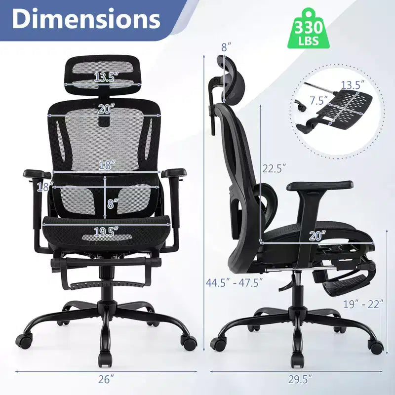 Chaise de bureau ergonomique avec appui-tête rotatif et support lombaire réglable