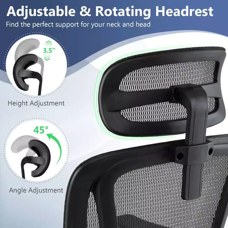Chaise de bureau ergonomique avec appui-tête rotatif et support lombaire réglable