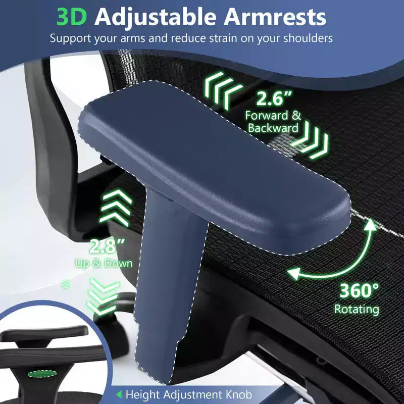 Chaise de bureau ergonomique avec appui-tête rotatif et support lombaire réglable