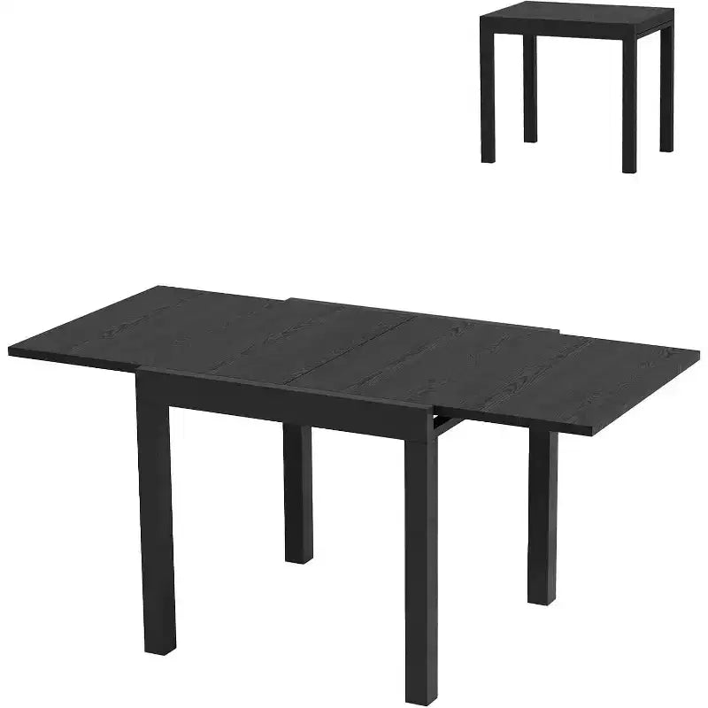 Table de patio extensible de 80 à 160 cm pour 4 à 6 personnes, table à manger d'extérieur rectangulaire avec plateau effet bois pour jardin, terrasse, véranda