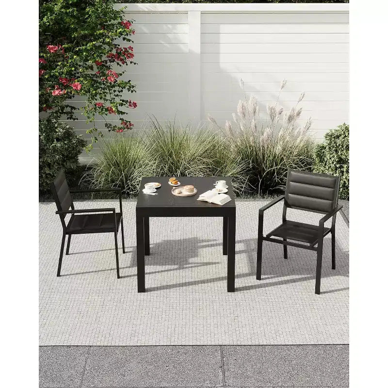 Table de patio extensible de 80 à 160 cm pour 4 à 6 personnes, table à manger d'extérieur rectangulaire avec plateau effet bois pour jardin, terrasse, véranda