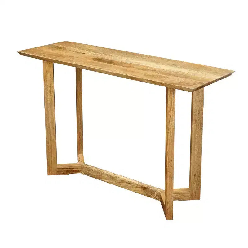 Console | Plateau rectangulaire de 48 po | Cadre ouvert avec base en tréteaux | Bois de manguier