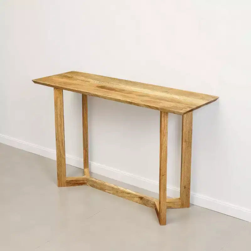 Console | Plateau rectangulaire de 48 po | Cadre ouvert avec base en tréteaux | Bois de manguier