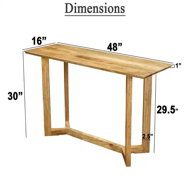 Console | Plateau rectangulaire de 48 po | Cadre ouvert avec base en tréteaux | Bois de manguier