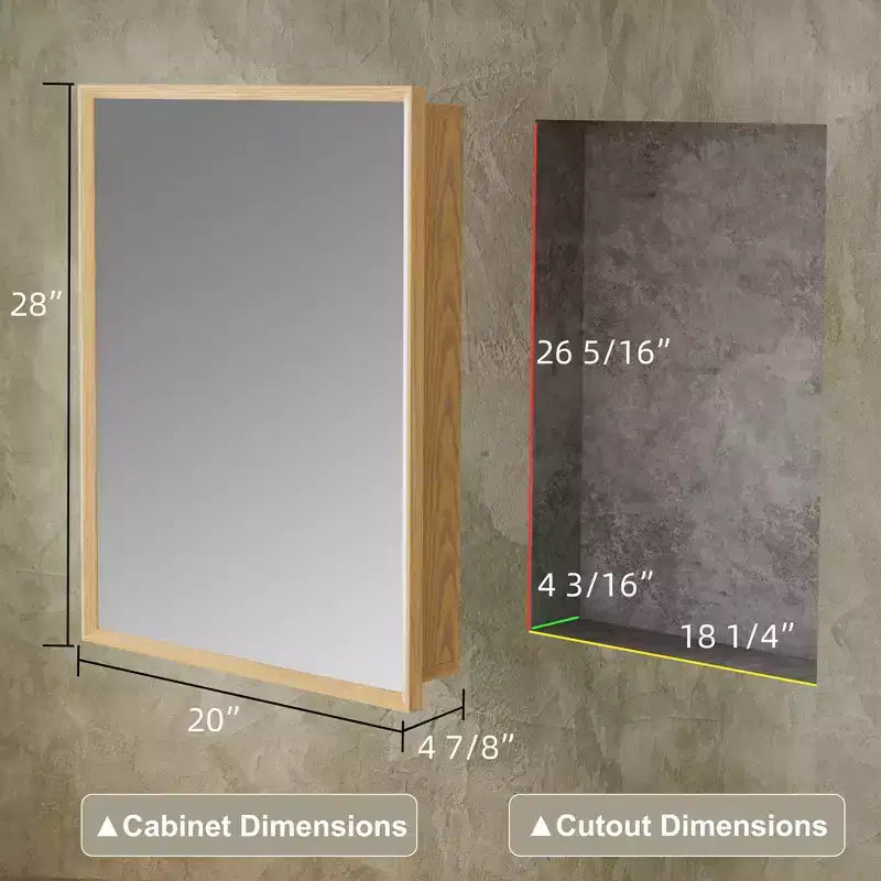 Armoire murale de salle de bain en bois de chêne avec miroir et étagères réglables, meuble de rangement mural avec miroir pour salle de bain