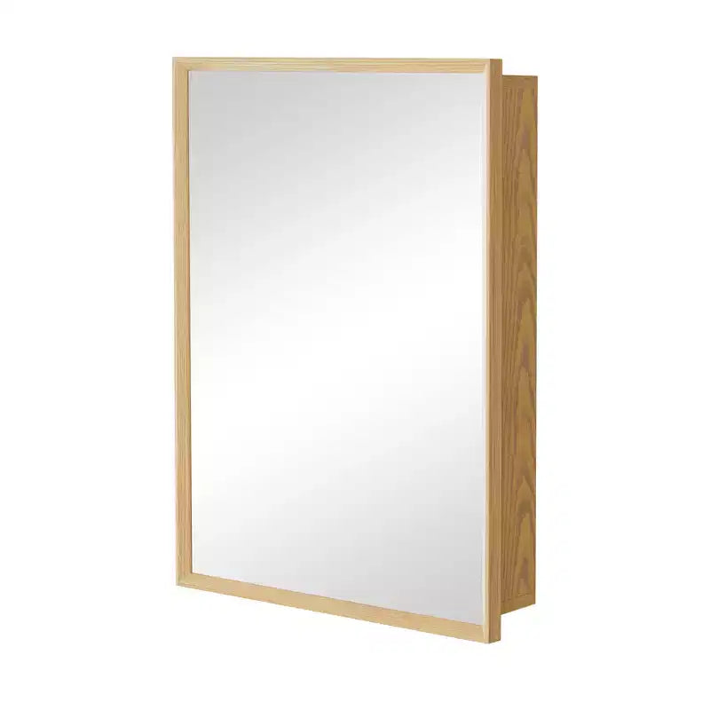 Armoire murale de salle de bain en bois de chêne avec miroir et étagères réglables, meuble de rangement mural avec miroir pour salle de bain