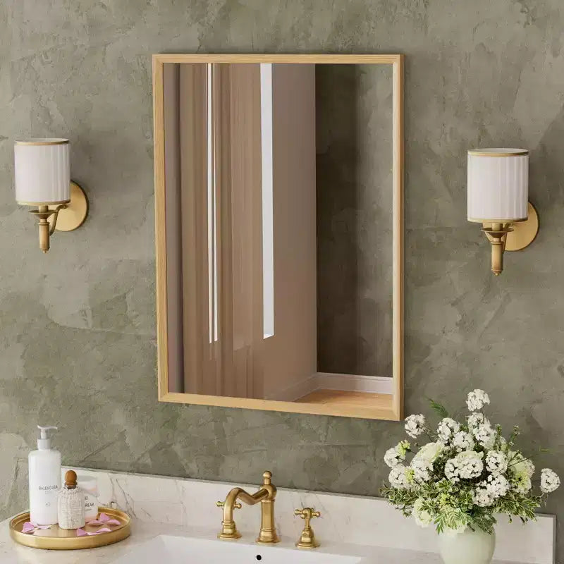 Armoire murale de salle de bain en bois de chêne avec miroir et étagères réglables, meuble de rangement mural avec miroir pour salle de bain