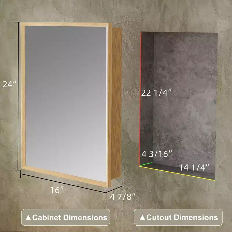Armoire murale de salle de bain en bois de chêne avec miroir et étagères réglables, meuble de rangement mural avec miroir pour salle de bain
