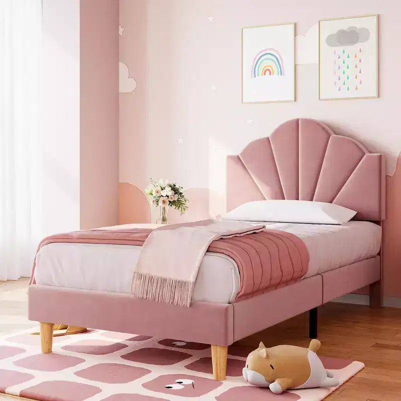 Cadre de lit simple/Twin XL, cadre de lit plateforme rembourré en velours avec tête de lit réglable en hauteur pour garçons et filles, support à lattes en bois