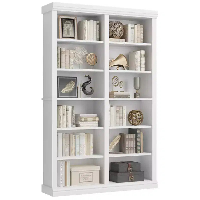 Bibliothèque de 189 cm avec double espace de rangement, très grande bibliothèque, bibliothèque double à 6 étagères avec 12 casiers, grandes bibliothèques autoportantes