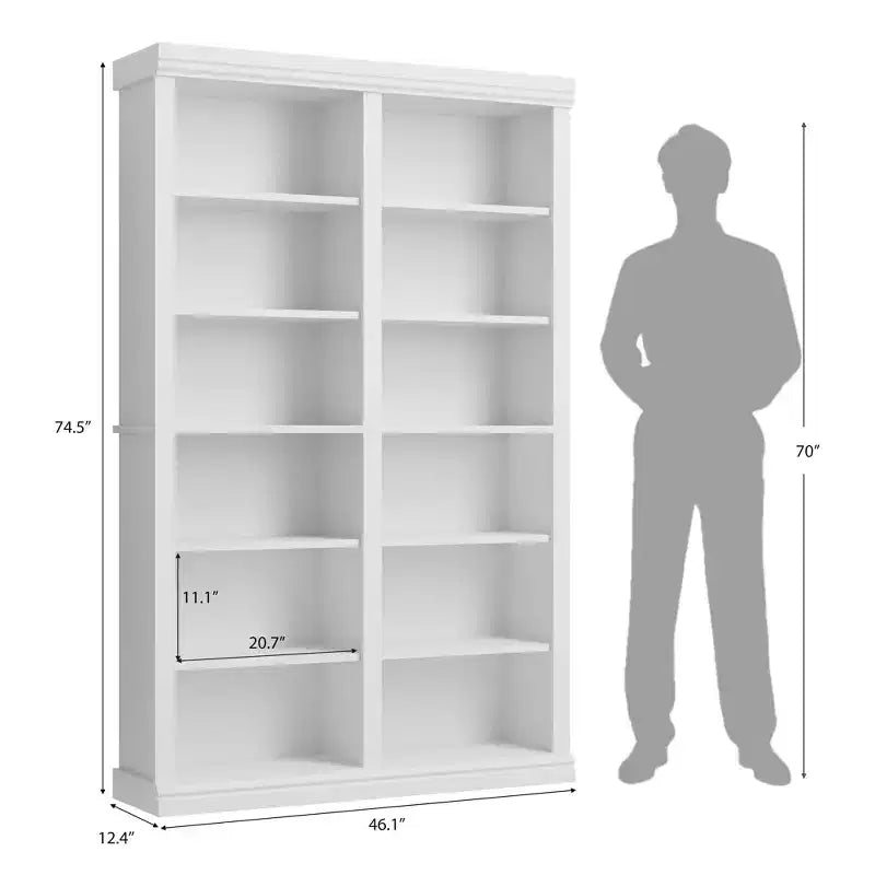 Bibliothèque de 189 cm avec double espace de rangement, très grande bibliothèque, bibliothèque double à 6 étagères avec 12 casiers, grandes bibliothèques autoportantes