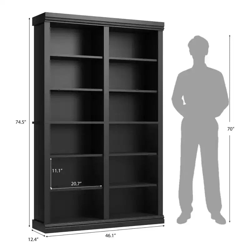 Bibliothèque de 189 cm avec double espace de rangement, très grande bibliothèque, bibliothèque double à 6 étagères avec 12 casiers, grandes bibliothèques autoportantes