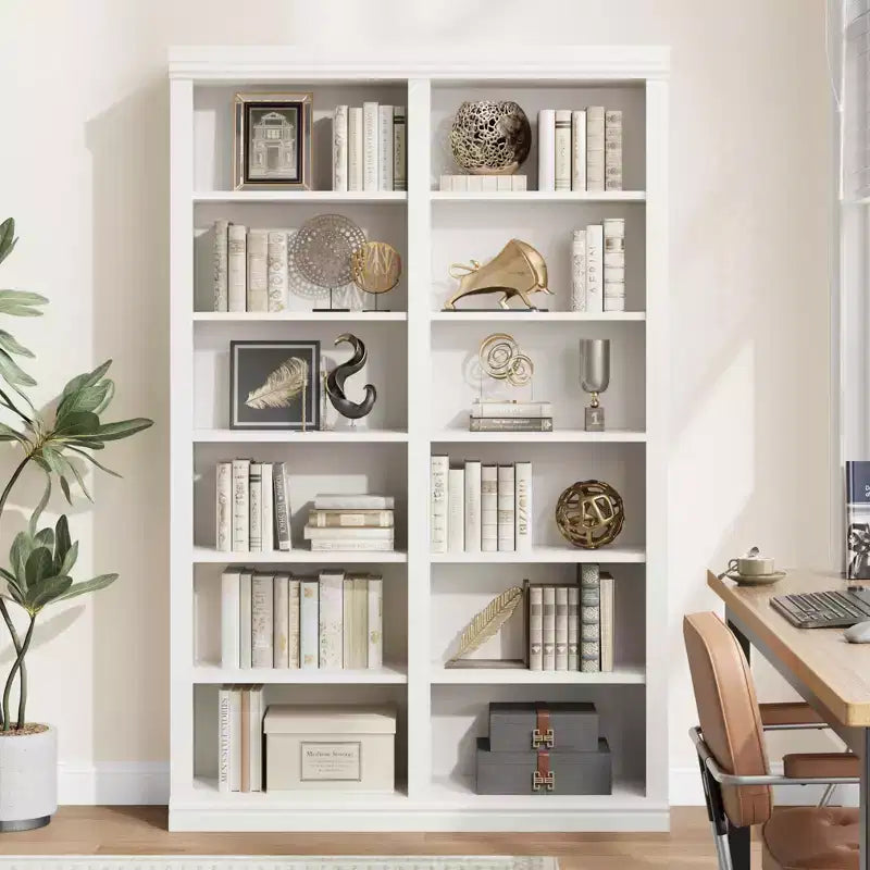 Bibliothèque de 189 cm avec double espace de rangement, très grande bibliothèque, bibliothèque double à 6 étagères avec 12 casiers, grandes bibliothèques autoportantes