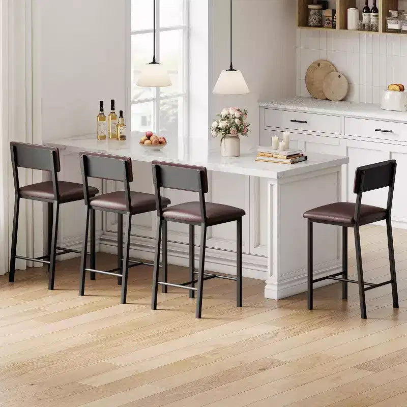 Tabourets de bar, tabourets de comptoir avec dossier, cuir PU rembourré et pieds en métal épais, chaises d'îlot de cuisine