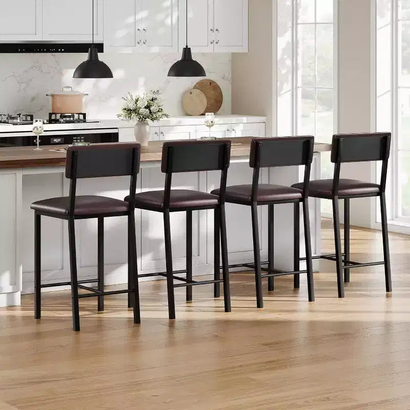Tabourets de bar, tabourets de comptoir avec dossier, cuir PU rembourré et pieds en métal épais, chaises d'îlot de cuisine