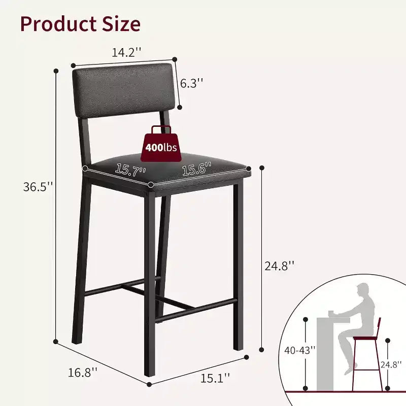Tabourets de bar, tabourets de comptoir avec dossier, cuir PU rembourré et pieds en métal épais, chaises d'îlot de cuisine