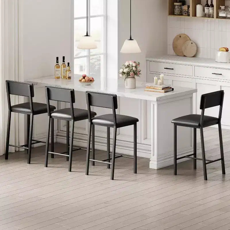 Tabourets de bar, tabourets de comptoir avec dossier, cuir PU rembourré et pieds en métal épais, chaises d'îlot de cuisine