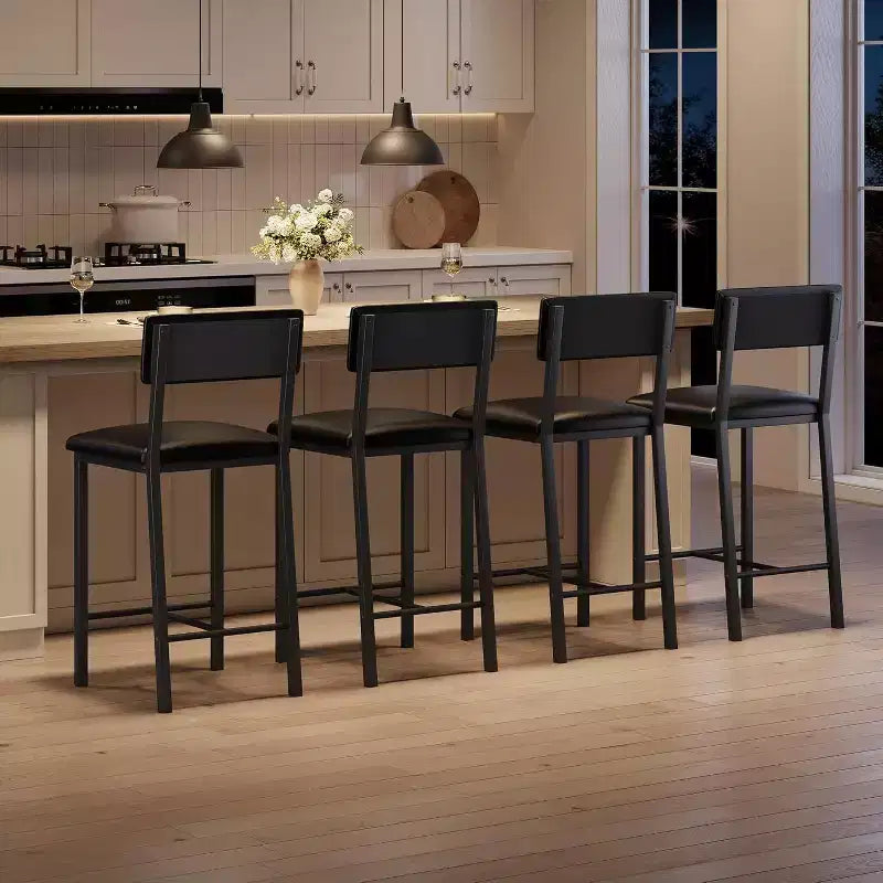 Tabourets de bar, tabourets de comptoir avec dossier, cuir PU rembourré et pieds en métal épais, chaises d'îlot de cuisine