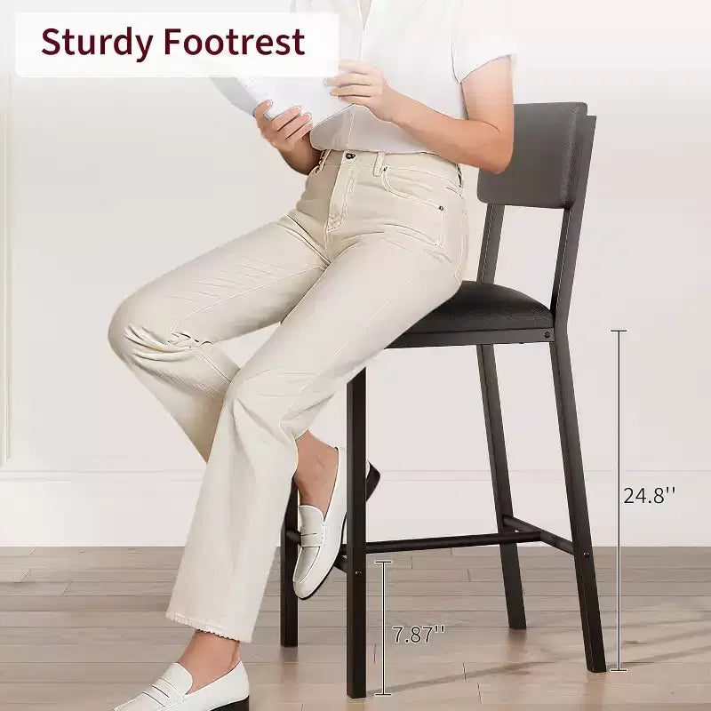 Tabourets de bar, tabourets de comptoir avec dossier, cuir PU rembourré et pieds en métal épais, chaises d'îlot de cuisine