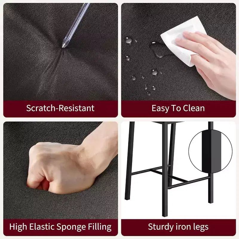 Tabourets de bar, tabourets de comptoir avec dossier, cuir PU rembourré et pieds en métal épais, chaises d'îlot de cuisine