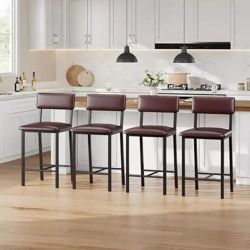 Tabourets de bar, tabourets de comptoir avec dossier, cuir PU rembourré et pieds en métal épais, chaises d'îlot de cuisine