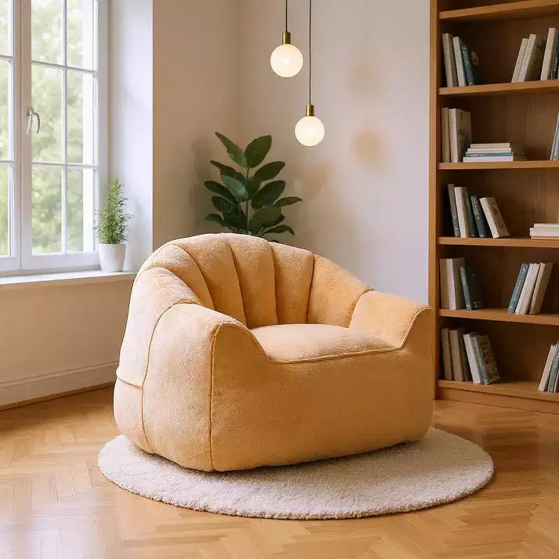 Fauteuil d'appoint moelleux avec base entièrement rembourrée, tissu doux et duveteux, beige champagne