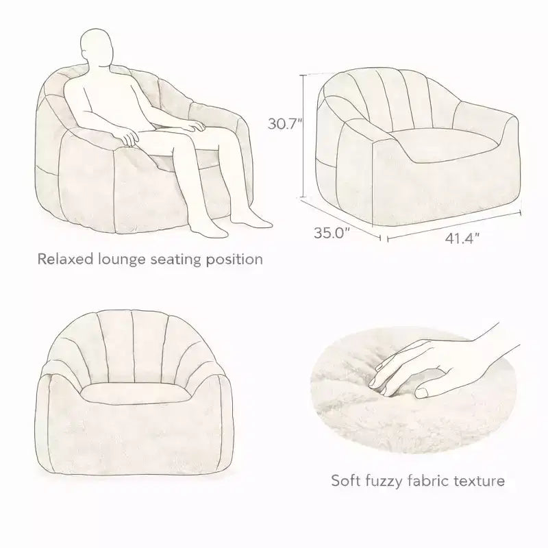 Fauteuil d'appoint moelleux avec base entièrement rembourrée, tissu doux et duveteux, beige champagne