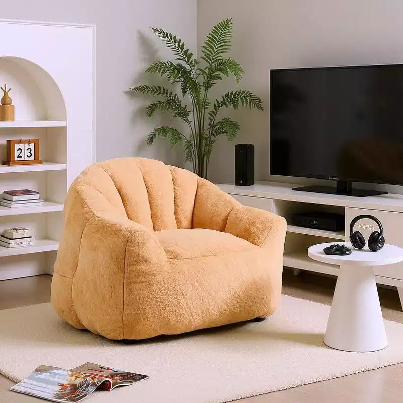 Fauteuil d'appoint moelleux avec base entièrement rembourrée, tissu doux et duveteux, beige champagne