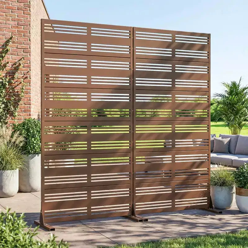 Benjamin Wide-Narrow Un claustra brise-vue en acier galvanisé marron, 72x35x16, paravent double face à 6 pans
