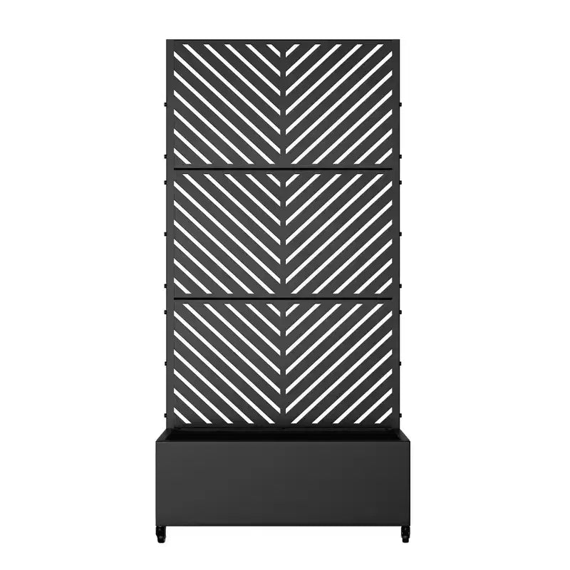 Jardinière avec treillis en fer noir, motif lignes parallèles, style 01, 47x47x16po